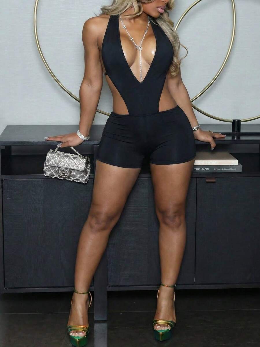 SHEIN SXY Sexy Club Black Jumpsuit - Black - View 1