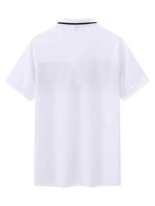 Calvornis 男士對比色短袖休閒通勤 Polo 衫，正式、儀式感 - 白色 - 查看 3