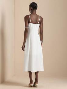 SHEIN Veneréa White 3D Floral Embellished Elegant Women's Mid-Length Dress - White - View 2