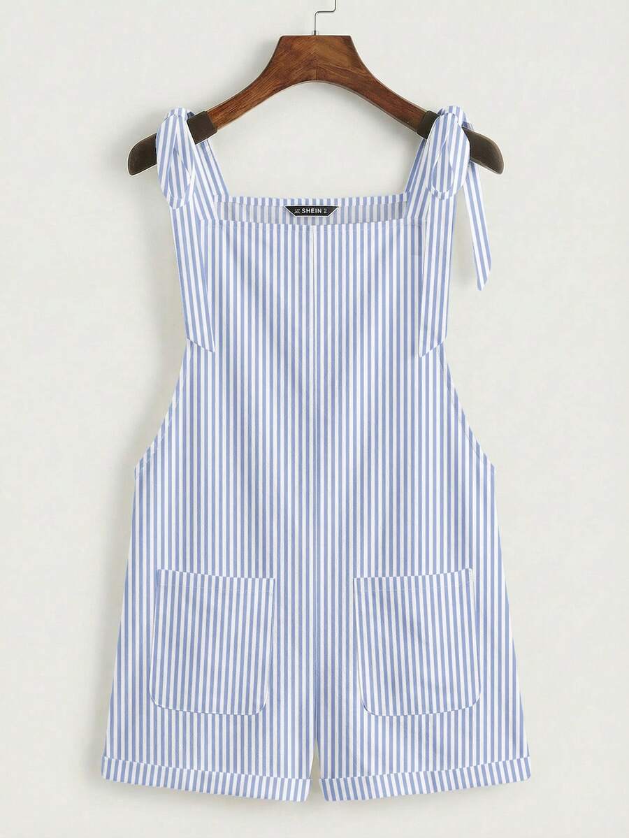 SHEIN EZwear 女士系带口袋拼接连体裤 - 彩色 - 查看 1