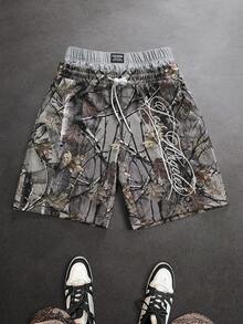 SLATEMANN 男士字母印花抽绳腰带休闲百搭日常短裤 - 彩色 - 查看 3