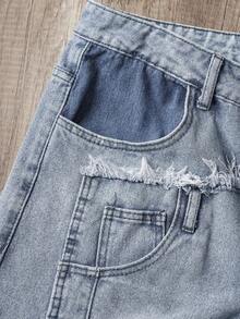 Manfinity Joysei Jeans minimalistas desgastados de color claro con dobladillo crudo para hombres - Azul - Ver 3