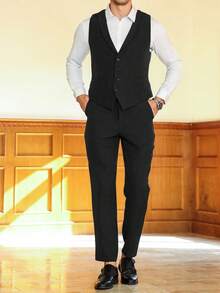 Manfinity Mode Men's Single-Breasted Casual Sleeveless Suit Vest And Suit Pants Set - Black - View 4