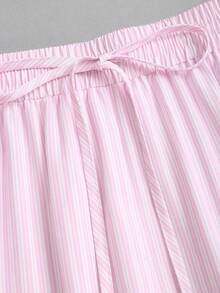 Sweetra Quần ống rộng dáng suông kẻ sọc mới dành cho nữ, cạp chun, thích hợp cho đi làm, mặc hàng ngày, đi nghỉ mát, thoải mái và giản dị, phong cách ngọt ngào, mùa xuân/hè/thu. - Hồng - Xem 4