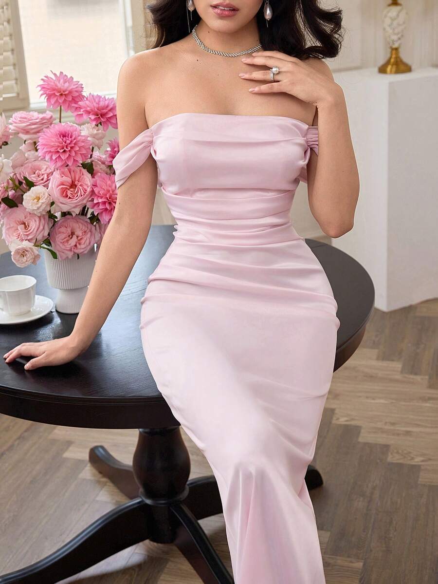 Modelyn Women's Satin Strapless Fitted Mermaid Dress, Pink, For Party - Pink - View 1