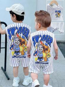 Bubblio Newborn Baby Boy Cute Summer Casual Knit Cartoon Pattern Striped Short Sleeve Romper - Multicolor - View 8