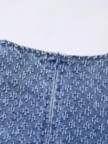 SHEIN MOD 女士圆领无袖腰带扣设计休闲牛仔连衣裙 - 深色水洗藍 - 查看 5