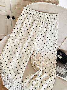Quần ống đứng dáng rộng, cạp chun chấm bi đen trắng cổ điển, chất liệu chiffon, thích hợp mặc thường ngày và đi làm cho nữ, mùa xuân/hè. - Màu be - Xem 4