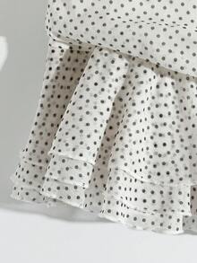 Sweetra Váy xếp nếp chấm bi thanh lịch cho nữ - Màu be - Xem 4