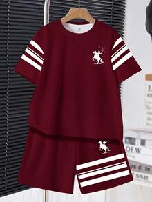 Bộ đồ thể thao thoải mái, tối giản dành cho bé trai tuổi teen: áo thun cổ tròn tay ngắn và quần short. - Nhiều màu - Xem 2