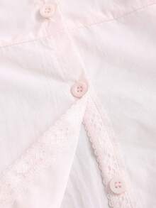 SHEIN Sweetro 女士纯色短袖单排扣休闲衬衫，春夏款 - 粉色 - 查看 5