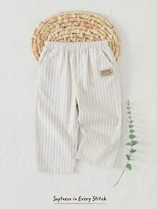 Cozy Pixies Baby Boy Letter & Striped Pocket Loose Casual Pants Baby Pants Linen Toddler Pants Baby Boy Pants Baby Stripe Pants Loose Pants,Kids - Apricot - View 7