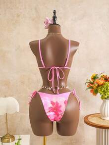 Bellisia Pink Lace Trim Sexy Women's Bikini Swimsuit With Skirt, Suitable For Beach In Spring/Summer - Pink - View 5