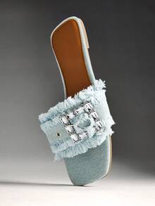 Denimoi Giày sandal đế bệt hở mũi màu xanh thời trang dành cho nữ - Màu xanh lam - Xem 7
