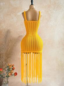 Soleia 春夏新款休闲度假西部海滩婚礼宾客礼服毕业早午餐装扮，圣帕特里克节春假复活节音乐节优雅波西米亚热带风情橙色夸张流苏手工绳编沙滩度假连衣裙 - 橘色 - 查看 2