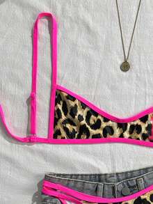 Swim Mod 2026新款女士夏季沙滩度假露背性感吊带豹纹数字图案抹胸高腰比基尼泳衣 - 彩色 - 查看 5