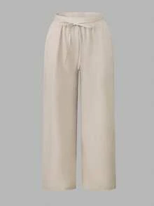 SHEIN Essnce 大码女装春夏时尚休闲宽松舒适日常百搭显瘦弹力腰阔腿裤，多种颜色可选，3条装，基础款长裤，女式下装，简约风格，宽松裤，欧洲夏季 - 彩色 - 查看 5