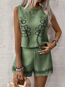 EMERY ROSE A Two Pieces Set Of Casual Summer Woven Vests For Women - Army Green - View 4