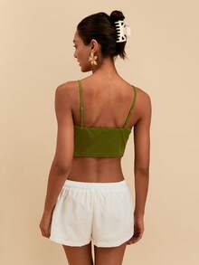 Travachic 女士苔绿色提花针织刺绣花卉短款吊带背心，度假风，情人节，女士度假装扮，女士夏季装扮，狂欢节，女士束身胸衣，婚礼上衣 - 綠色 - 查看 4