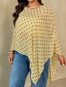 Auralis Plus Size Women Polka Dot Asymmetrical Hem Casual Versatile Daily Wear Top Fall - Yellow - View 5