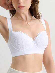 Hourtrue 1 件女士柔软舒适休闲宽肩带聚拢调整钢圈文胸内衣 - 白色 - 查看 7