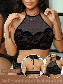 Seduluxe 1pc Lace Wireless Bra For Women - Black - View 5