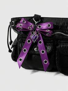 ROMWE Goth 2款多规格Y2K复古朋克个性化甜美酷炫宝贝时尚高感紫色亮面皮革金属透气眼孔双层蝴蝶结腕带古银色恶魔之翼十字架镂空星星滴油荆棘玫瑰爱心吊坠DIY钥匙扣包包挂件，组合套装，适合女性、女孩、姐妹、女友日常佩戴、节日礼物 - 紫色-27 - 查看 7