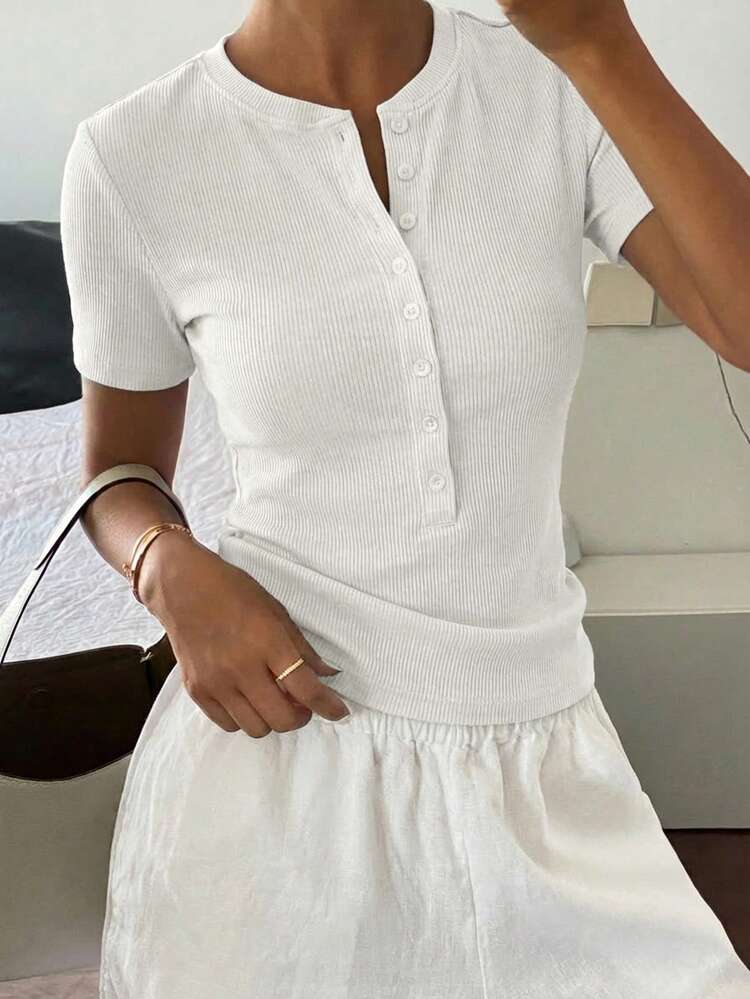Women's Summer Fitted Regular Shoulder Short Sleeve Casual T-Shirt