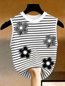 EMERY ROSE Plus Size Striped Full Print Round Neck Sleeveless Tank Top For Women Holiday Summer Cute - Multicolor - View 3