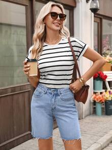 EMERY ROSE Shorts vaqueros de verano con dobladillo deshilachado, moda casual de uso diario y para ir al trabajo para mujeres - Azul - Ver 5