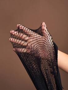 SHEIN LUNE Plus Size Fashionable Sexy Hollow Out Sheer Leggings - Black - View 4