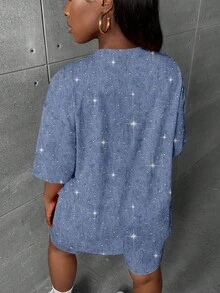 Slaydiva 大码女式休闲蓝色印花两件套，适合夏季、Y2K风格、音乐节等场合 - 彩色 - 查看 2