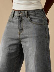 MISSGUIDED Quần jeans ống rộng, cạp cao, dáng suông, phong cách vintage, thích hợp cho mùa thu đông. - Xám - Xem 4