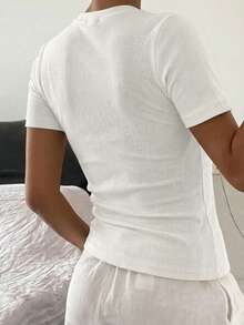 Women's Summer Fitted Regular Shoulder Short Sleeve Casual T-Shirt - White - View 6