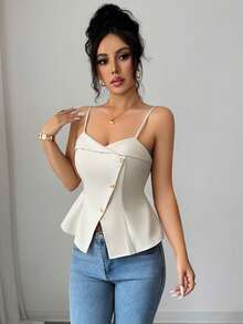 Elenzga 新款春夏休闲时尚百搭收腰A字吊带背心，独特百搭美丽女士吊带背心，春夏款 - 杏色 - 查看 3