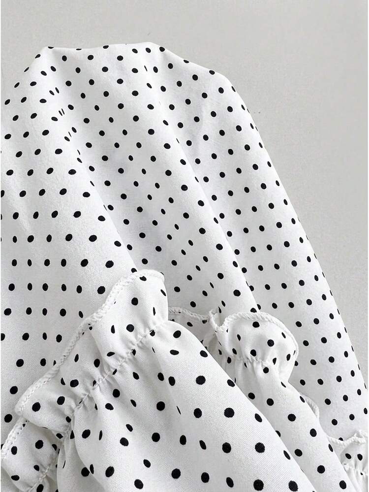 Women's Polka Dot Pleated Casual Versatile Daily Wear Camisole Top - White - View 3