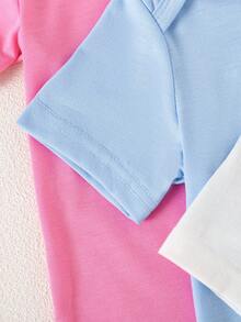 SHEIN 5pcs/Set Baby Girls' Soft & Comfortable Crew Neck Solid Color Romper, Fashionable Casual Daily Wear, Easy On/Off, Suitable For Spring/Summer - Multicolor - View 5