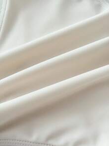 SHEIN 少女夏季沙滩纯色吊带比基尼和三角裤泳衣套装，含迷你裙和罩衫，白色泳衣，夏季泳装，女孩比基尼套装 - 杏色 - 查看 6
