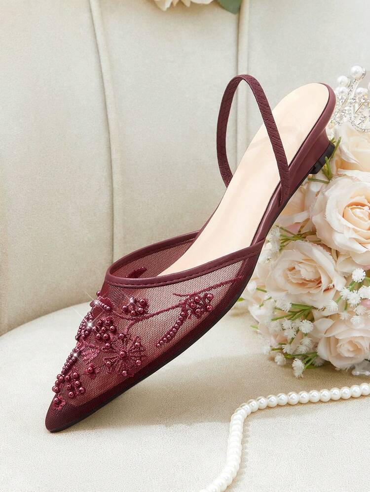 CUCCOO HITCHD Women Shoes Spring And Summer New Women's Flat-Soled Shoes Elegant Pointed Toe Low Vamp Bevel Heel Low-Heeled Shoes Women's Black Mesh Yarn Breathable And Thin Temperament Shoes Banquet Commuting Dating Versatile Comfortable Not Tired Feet Workplace OL Style Advanced Women's Shoes