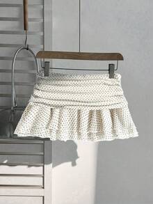Sweetra Váy xếp nếp chấm bi thanh lịch cho nữ - Màu be - Xem 1