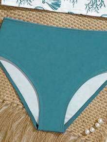 SHEIN Tween Girls Swimwear Tankini Tropical Shell Print White Blue,Summer,Casual,Funny,Beach,Vacation Gift,Holiday Two-Piece Bikini Bathing Suits - Green - View 4
