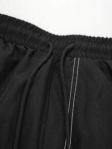 PAVTROS Camisa de manga corta con patrón numérico y pantalones cortos para hombre, conjunto casual diario - Negro - Ver 8