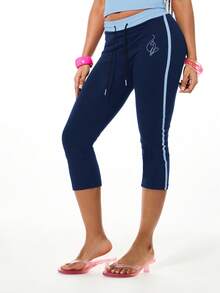 BABYPHAT Logo Print Capri Leggings For Women With Script Lettering And Contrasting Waistband Detail - Navy Blue - View 2