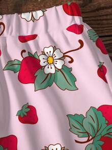 Strawberry Shortcake X SHEIN Young Girl Strawberry Print Round Neck Short Sleeve T-Shirt And Shorts Casual Set - White - View 4