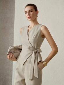 MOTF PREMIUM WOMEN'S ELEGANT BLAZER VEST - Champagne - View 1