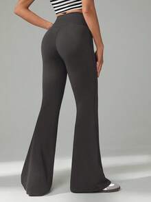 SHEIN Tall 女士纯色休闲高腰喇叭裤 - 燧石 - 查看 2
