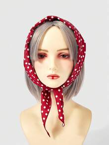 ROMWE Kawaii 1pc Wine Red Polka Dot Bandana Triangle Scarf Headband Fall Winter Hair Band Hair Accessories For Women For Vacation Outfits Woman Warm Thermal Head Scarf - Red - View 2