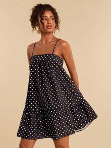 Travachic Women's Ruffled Hem Polka Dot Strap Vacation Dress - Brown - View 6