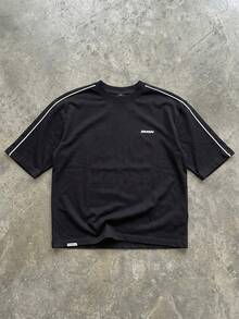 SUMWON Kaos Lengan Pendek Longgar Model Boxy dengan Cetakan Pernyataan Berani di Bagian Belakang, Kerah Bulat Kasual, Pakaian Jalanan, Atasan Fashion Musim Panas - Hitam - View 3