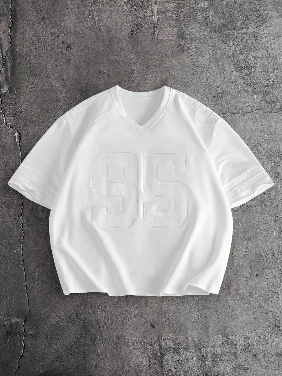 AXEPEAK Áo thun nam màu trắng đa năng, kiểu dáng thường ngày, có thêu số. - trắng - Xem 1